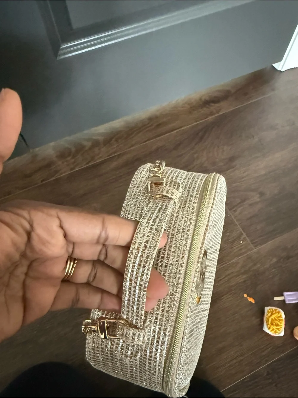 Dior Metallic Gold Crossbody Cosmetic Bag with Chain Strap